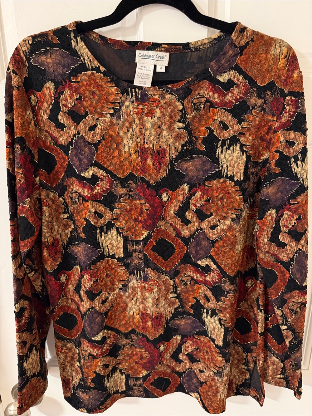 Vintage Coldwater Creek Abstract Floral
Textured Knit Top Long Sleeve Earthy M